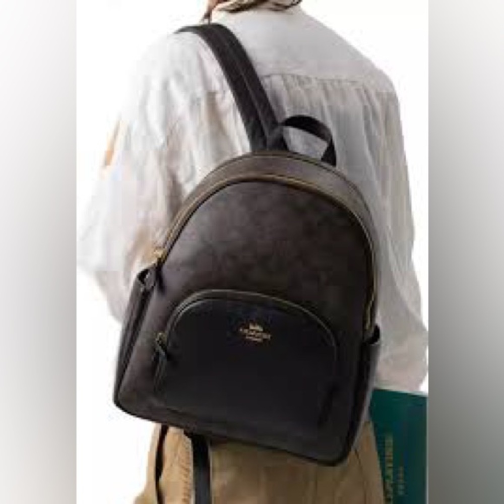 Coach Court Backpack Black Brown Signature Canvas 5671 - Picture 3 of 15